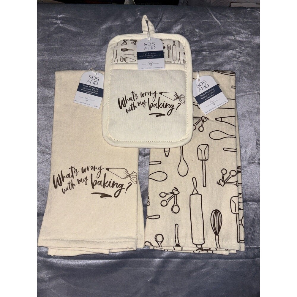 Neutral Kitchen Towel And Pot Holder Set